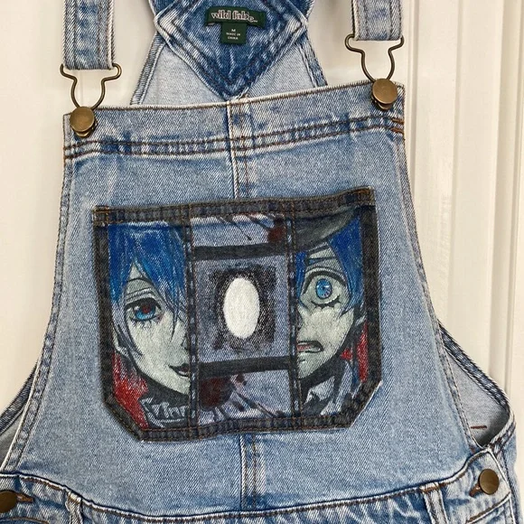 Wild fable short jean overalls/Romper With One of a Kind Design!! - Picture 2 of 7